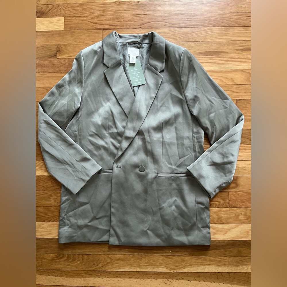 H and M light khaki green blazer single button closure 2 pockets